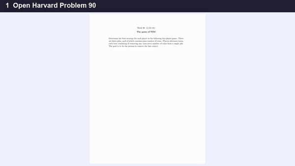 Animated workflow opening Harvard Problem 90, pasting it into Golpo Canvas, and showing the completed explainer video