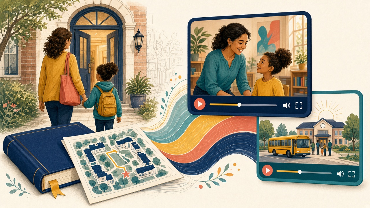 A family handbook and school arrival map becoming two clear parent orientation videos